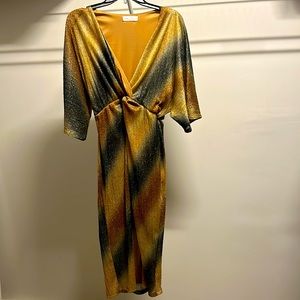 All in Favor metallic dress. Perfect for wedding guest or special occasion.
